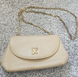Paloma Picasso Vintage Small Leather Shoulder Crossbody Bag Beige Gold Chain